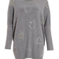 Light Grey Knit Diamanté Hearts Oversized Jumper