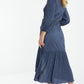 Dark Blue Plisse Wrap Chain Dress