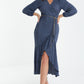 Dark Blue Plisse Wrap Chain Dress