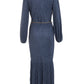 Dark Blue Plisse Wrap Chain Dress