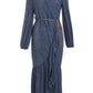 Dark Blue Plisse Wrap Chain Dress
