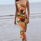 Multicoloured Marble Print Corset Crop Top