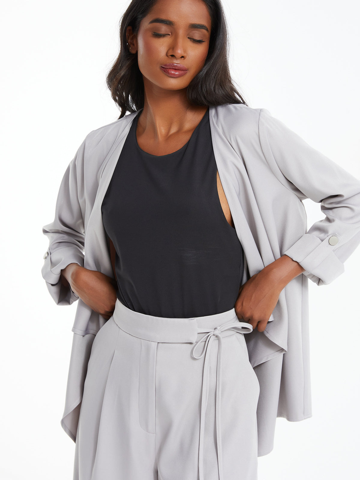 Grey Waven Waterfall Blazer — 12