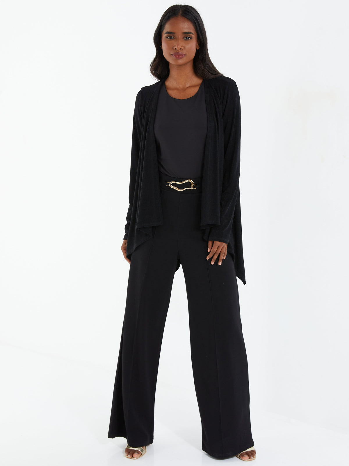 Black Light Knit Waterfall Carrdigan — M / Black