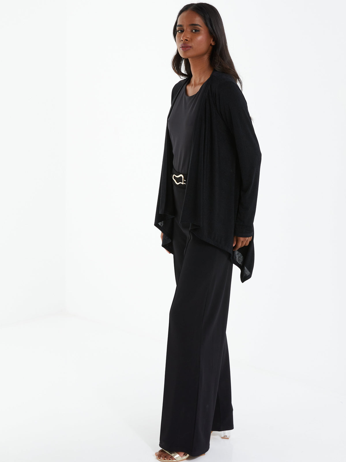 Black Light Knit Waterfall Carrdigan — M / Black