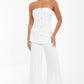 White Woven Diamanté Trim Detail High Waist Trouser