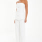 White Woven Diamanté Trim Detail High Waist Trouser