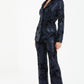 Navy Sequin Flocked Tailored Blazer