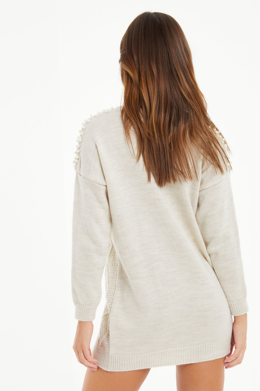 Stone Knit Pearl Detail LSL Turtle Neck Jumper