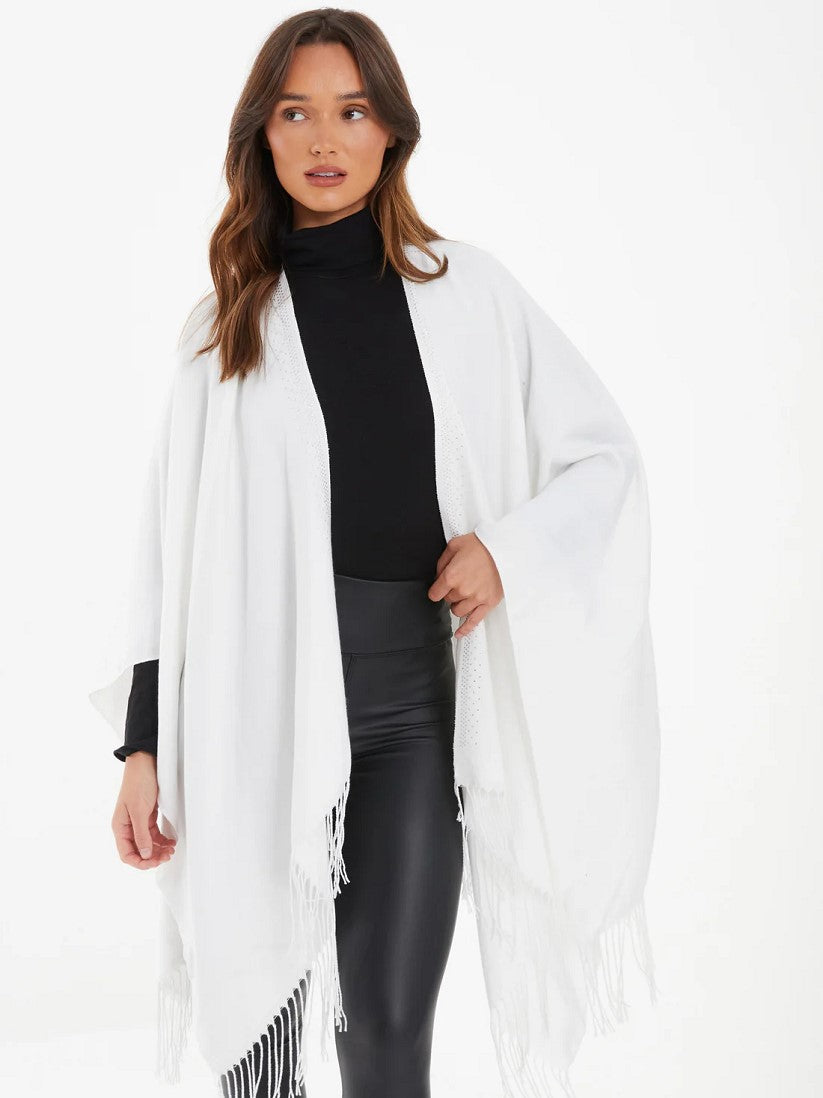 White Diamonte Front Cape