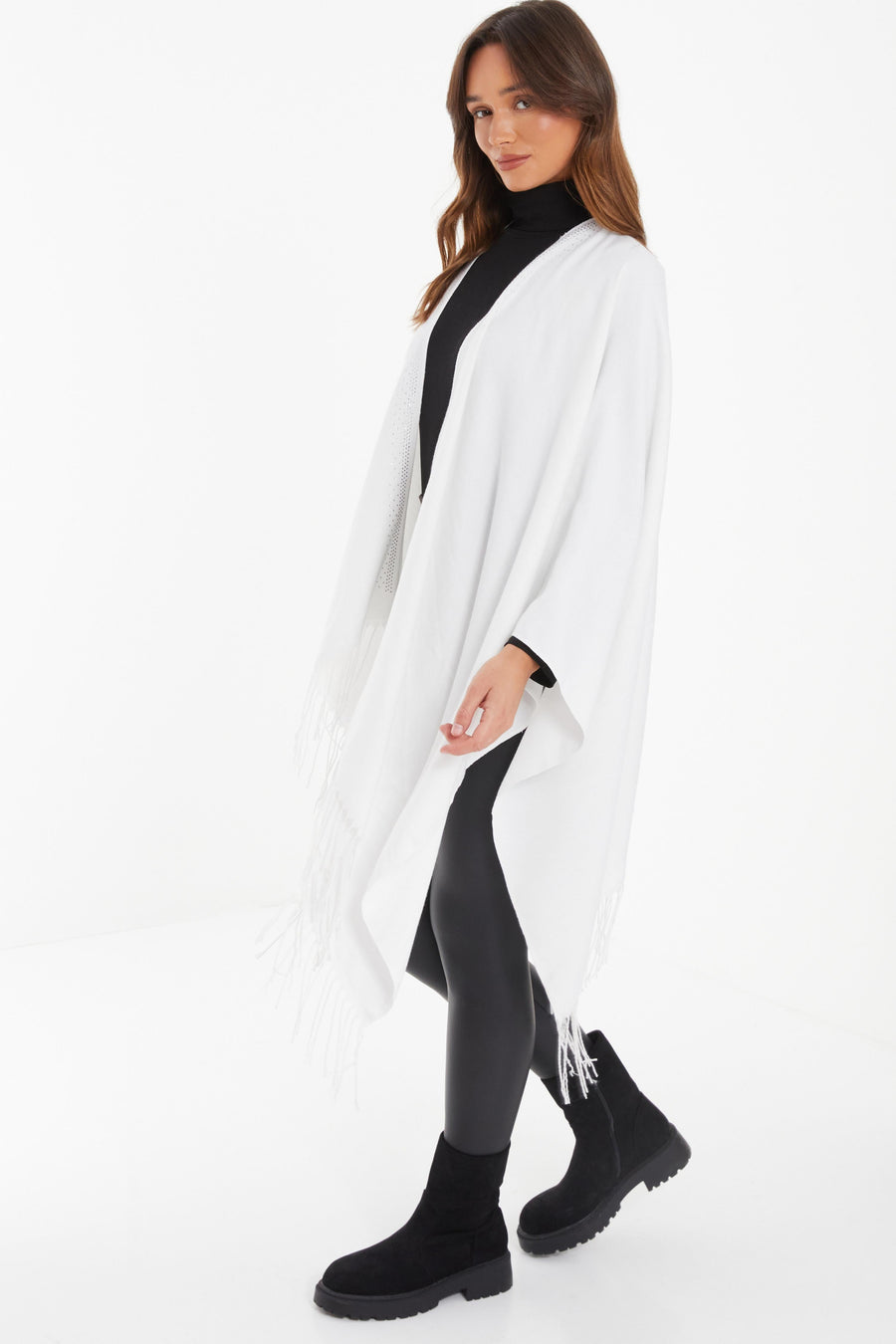 White Diamonte Front Cape