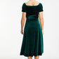 Bottle Green Velvet Bardot Dip Hem Dress