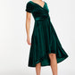 Bottle Green Velvet Bardot Dip Hem Dress