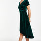 Bottle Green Velvet Bardot Dip Hem Dress