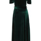 Bottle Green Velvet Bardot Dip Hem Dress