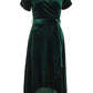 Bottle Green Velvet Bardot Dip Hem Dress