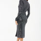 Gun-Metal Sequin Brillo Front Wrap Midi Dress