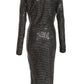 Gun-Metal Sequin Brillo Front Wrap Midi Dress