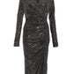 Gun-Metal Sequin Brillo Front Wrap Midi Dress