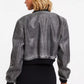 Grey Faux Leather Bomber Jacket