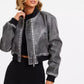 Grey Faux Leather Bomber Jacket