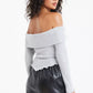 Grey Knitted Bardot V Hem Top — 8