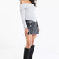 Grey Knitted Bardot V Hem Top — 8