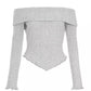 Grey Knitted Bardot V Hem Top — 8