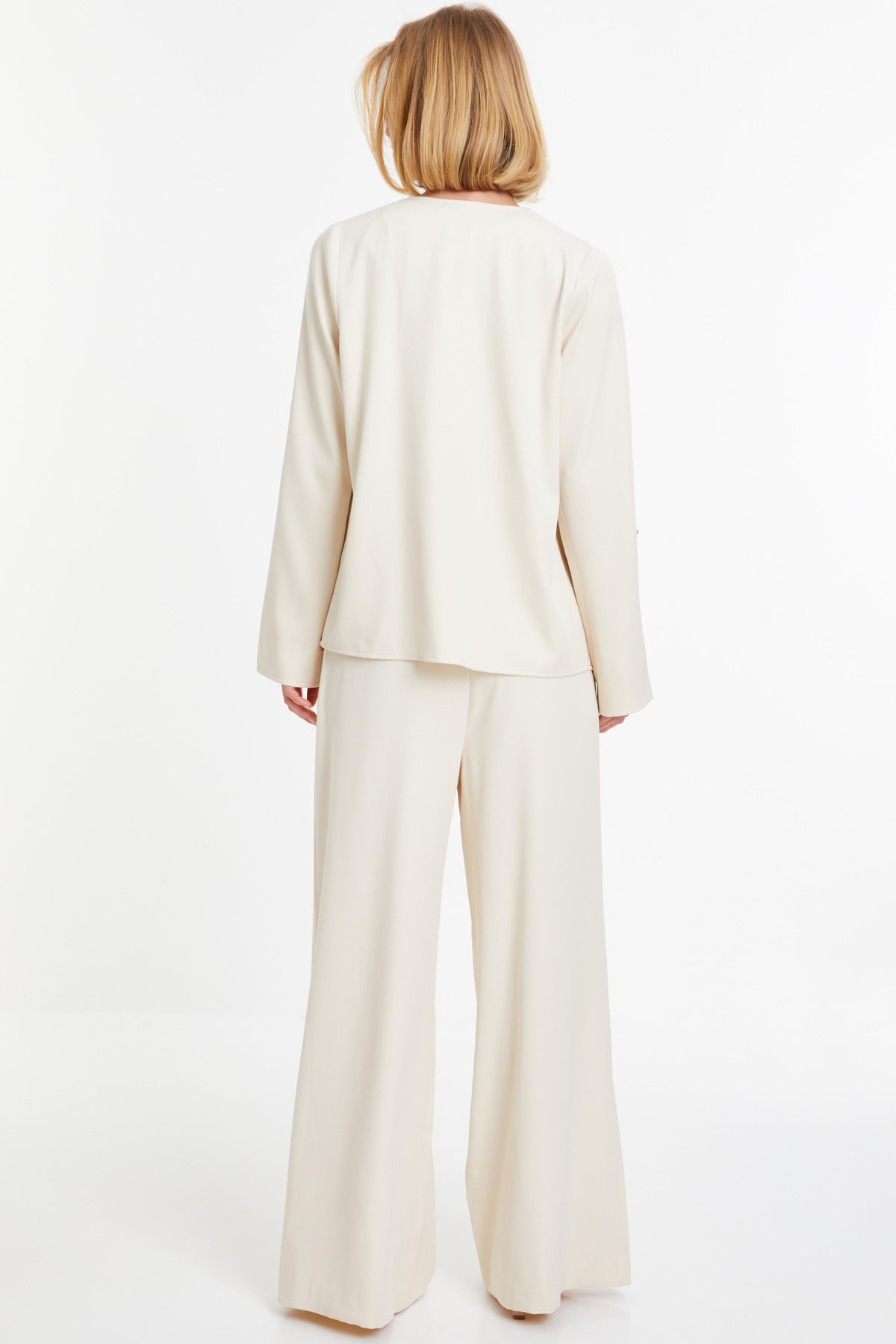 Cream Woven Waterfall Blazer — 8