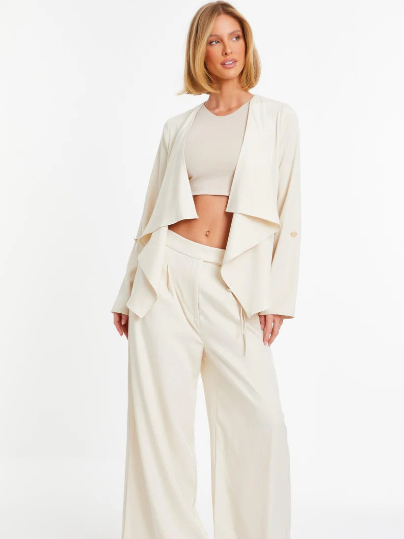 Cream Woven Waterfall Blazer — 8