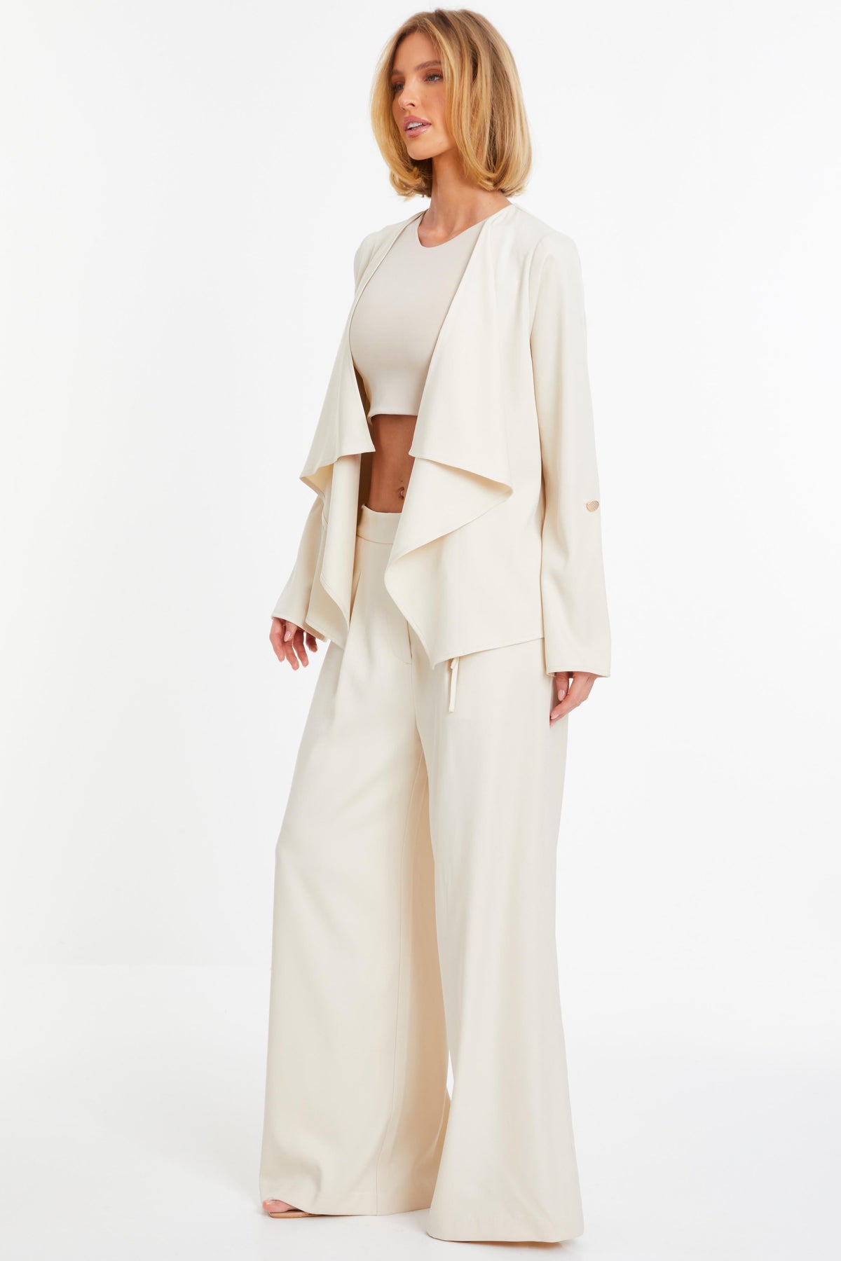 Cream Woven Waterfall Blazer — 8