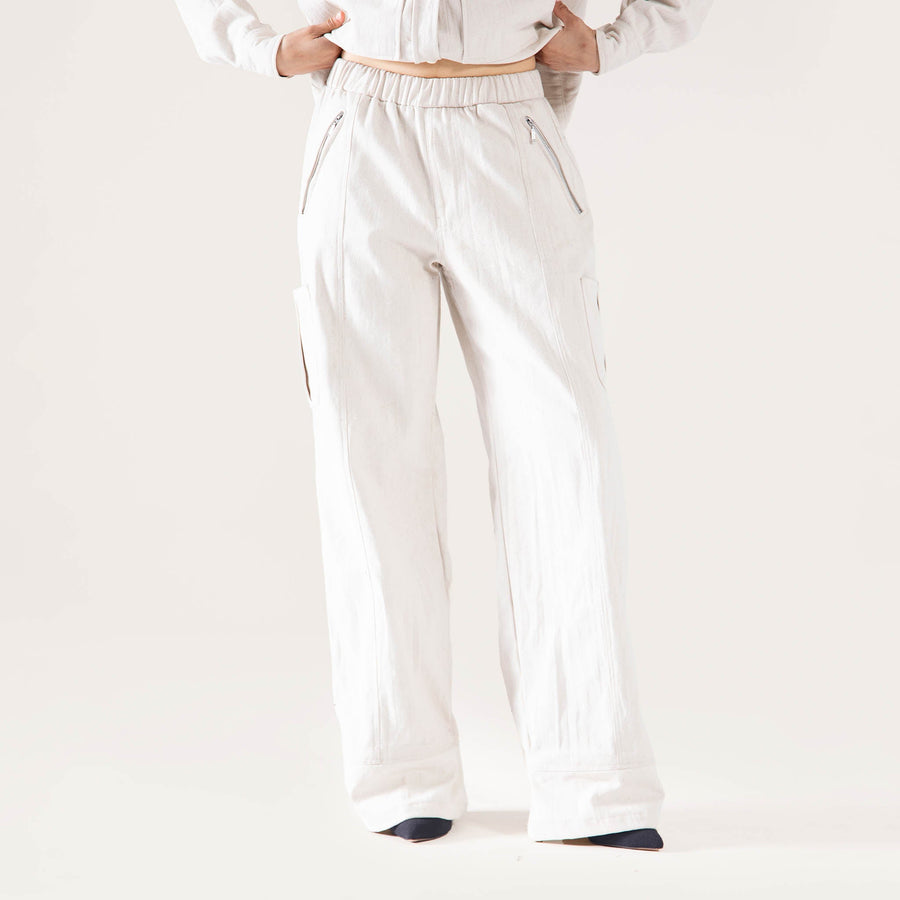 CANVAS WIDE LEG CARGO TROUSERS