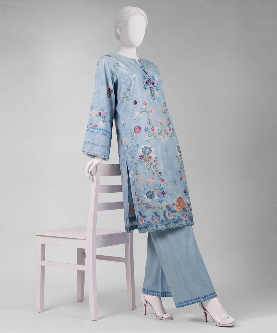 Blue Embroidered Cambric Unstitched 2Pc
