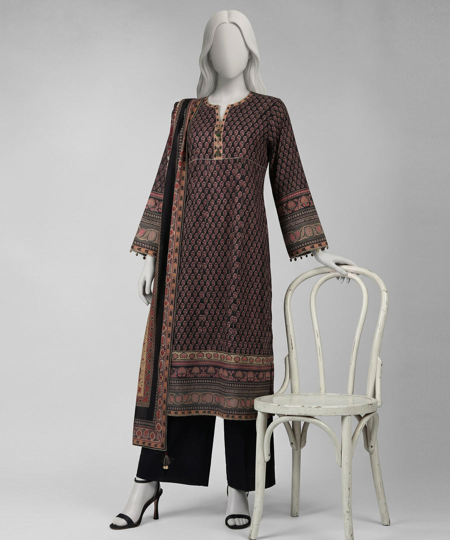 Black Embroidered Cambric Unstitched 3Pc