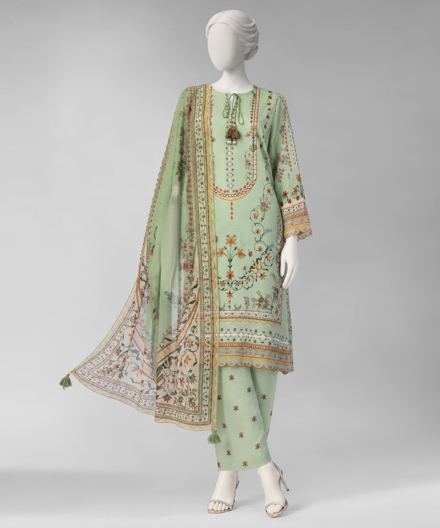 Light Green Embroidered Cambric Unstitched 3Pc