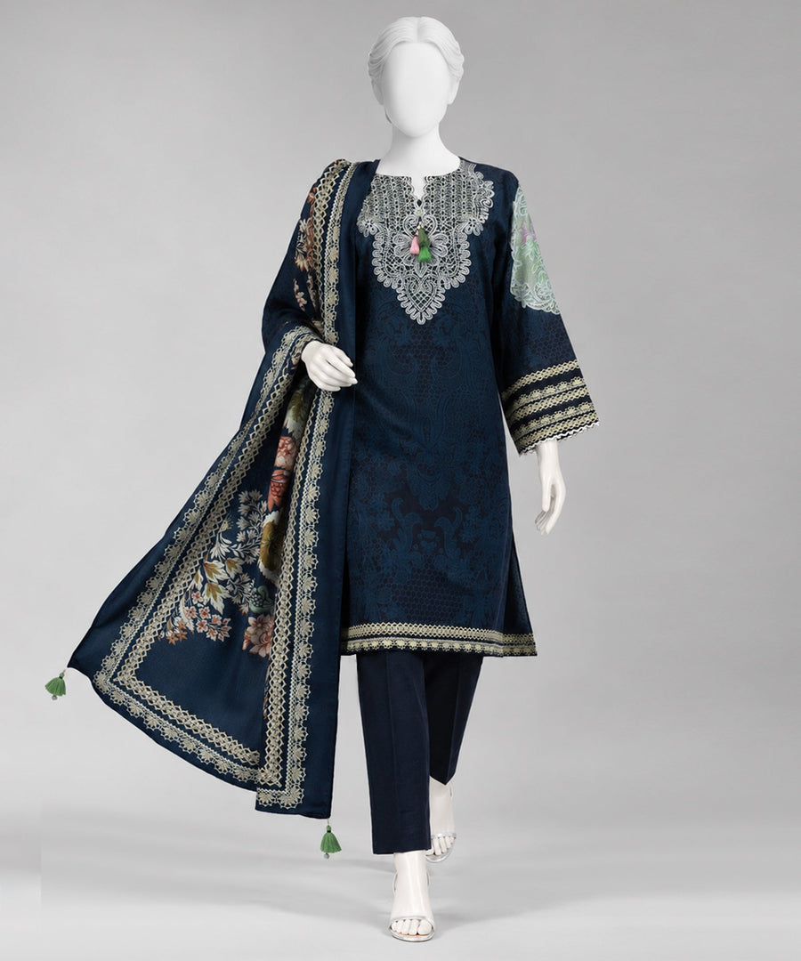Grey Embroidered Cambric Unstitched 3Pc