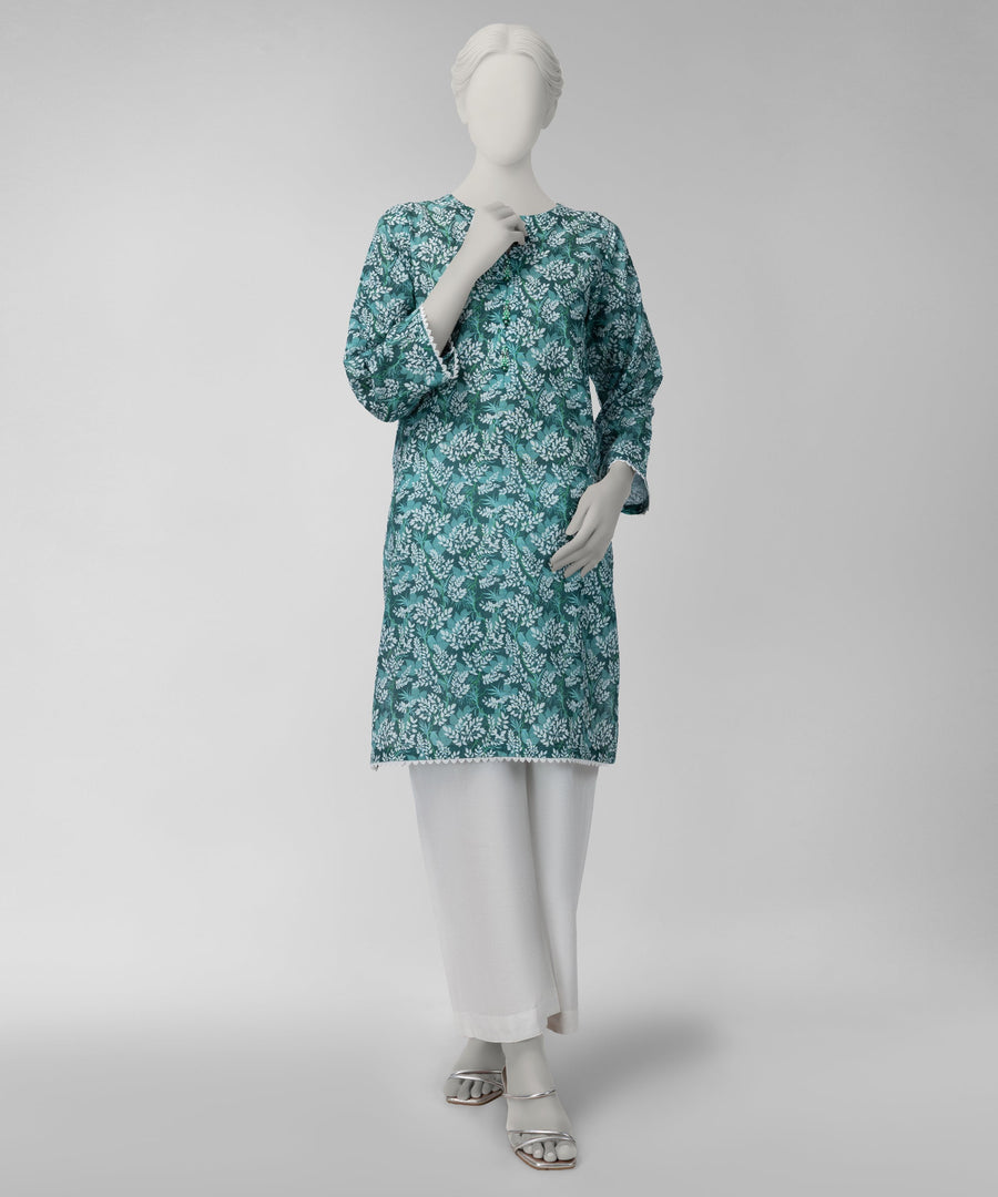 Green Printed Light Khaddar Slub Unstitched 1Pc