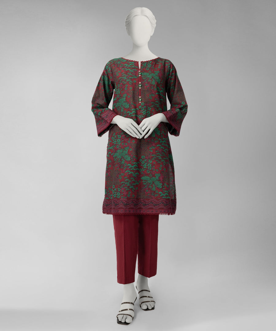 Maroon Printed Khaddar Slub Unstitched 2Pc
