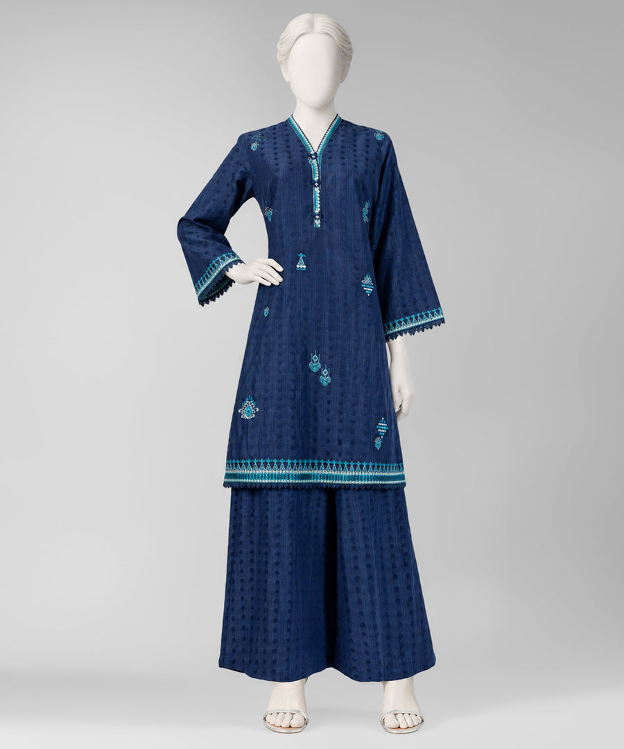 Navy Blue Embroidered Dobby Unstitched 2Pc