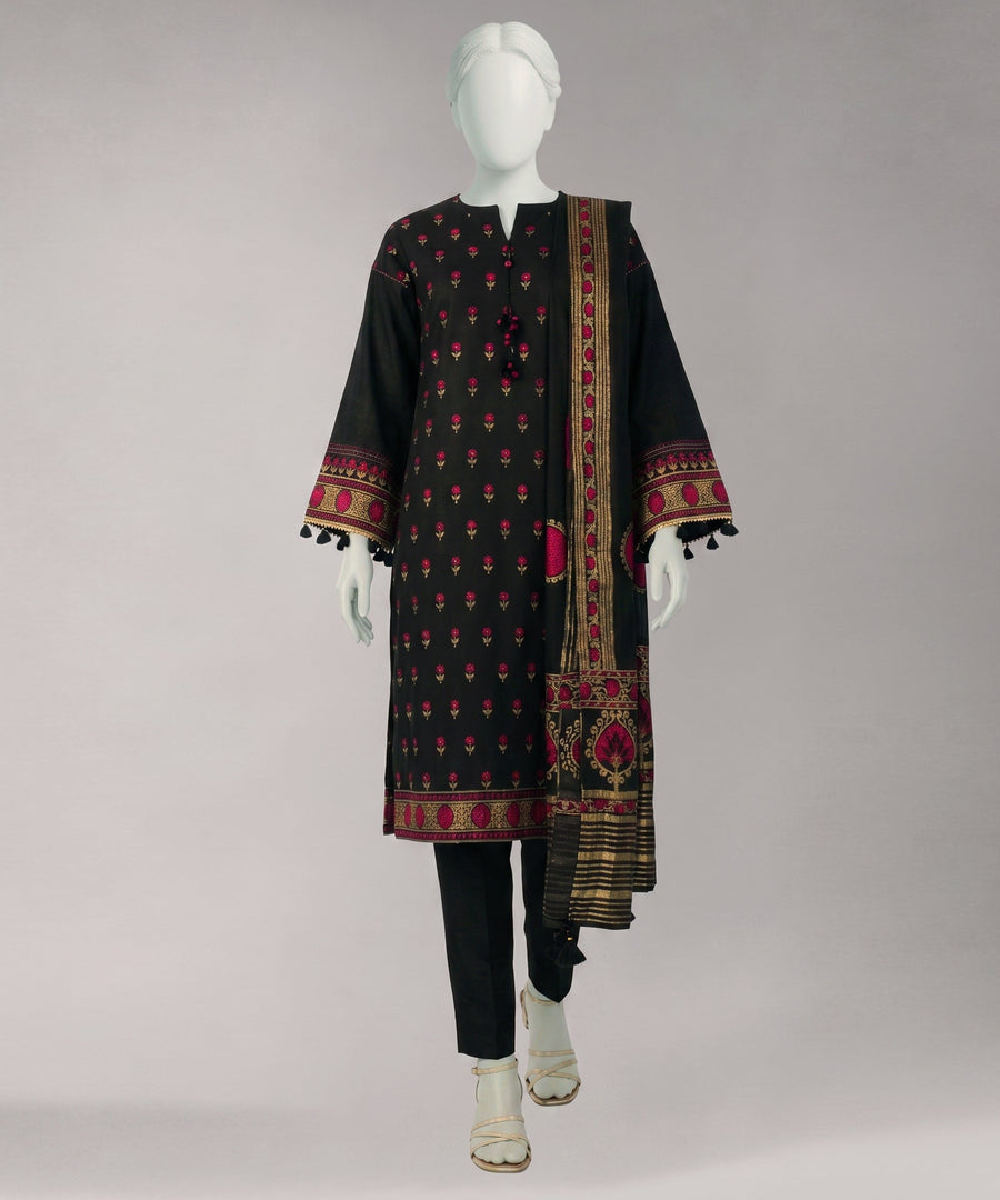 Black Yarn Dyed Jacquard Unstitched 3Pc