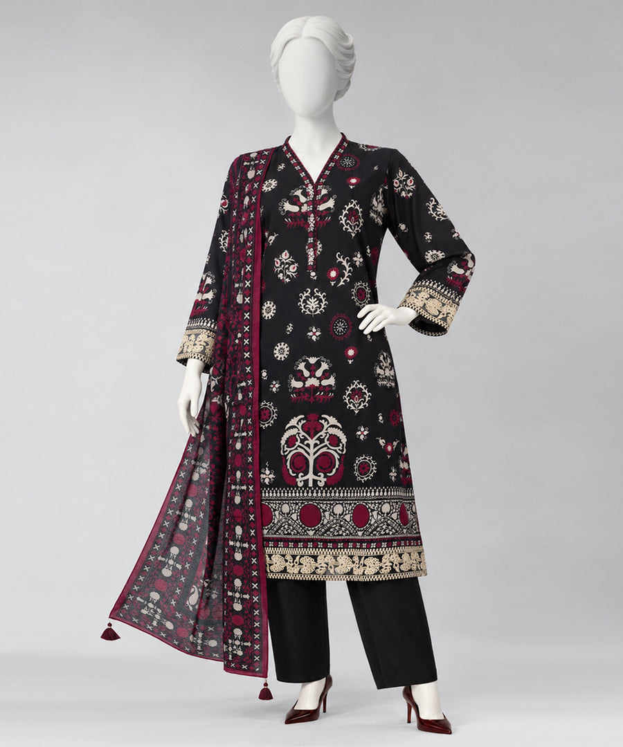 Black Embroidered Cambric Unstitched 3Pc