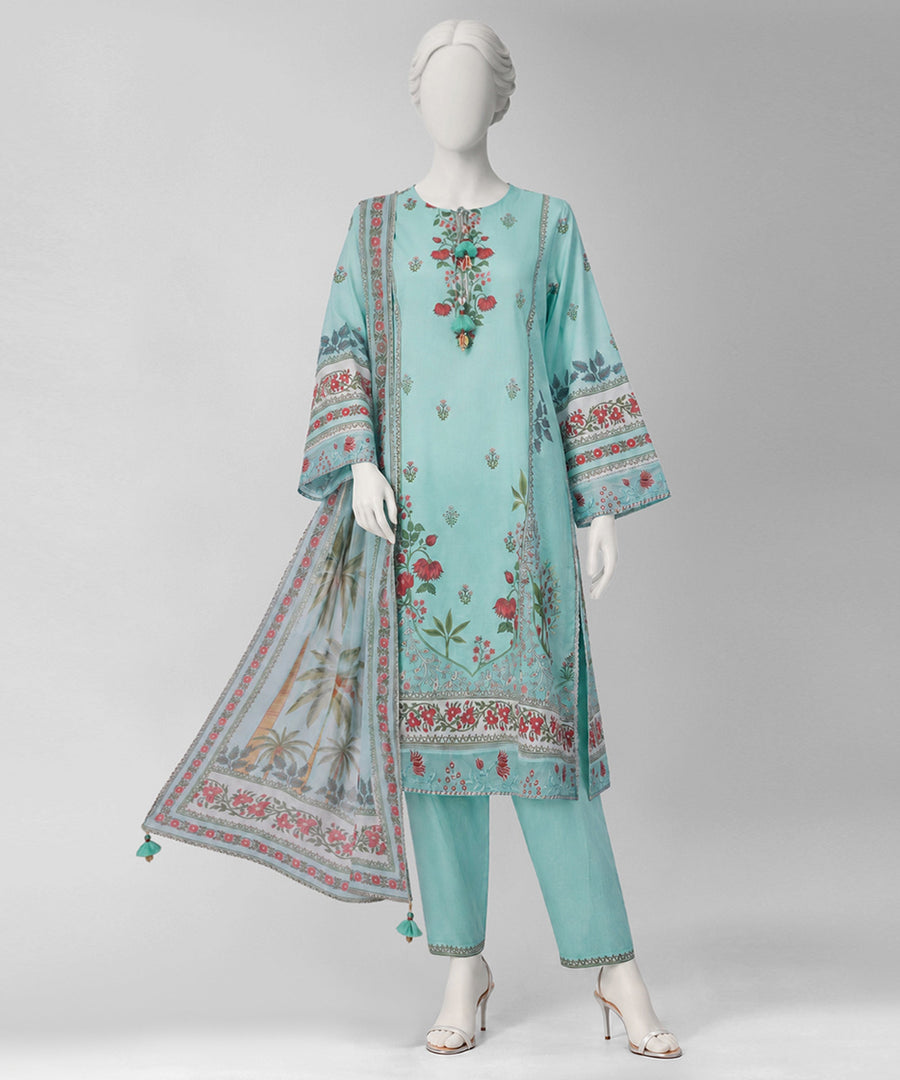 Pink Embroidered Khaddar Slub Unstitched 3Pc