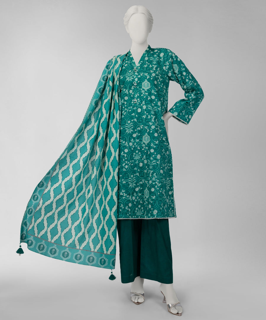 Green Printed Cambric Unstitched 3Pc