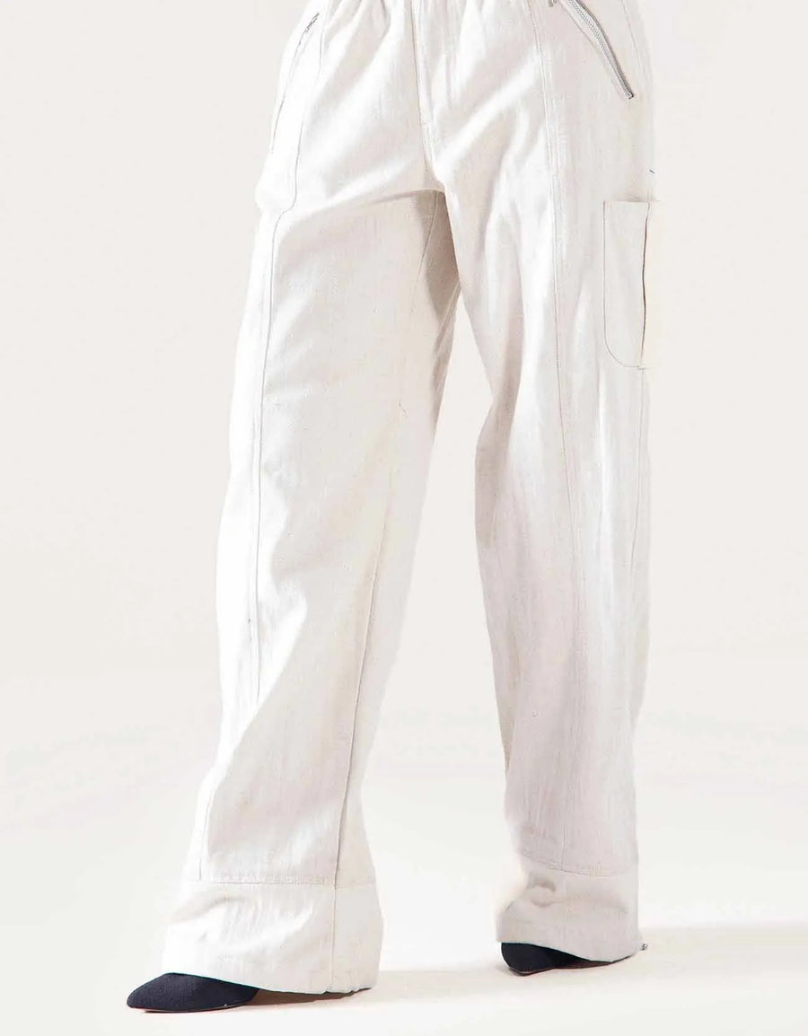 CANVAS WIDE LEG CARGO TROUSERS