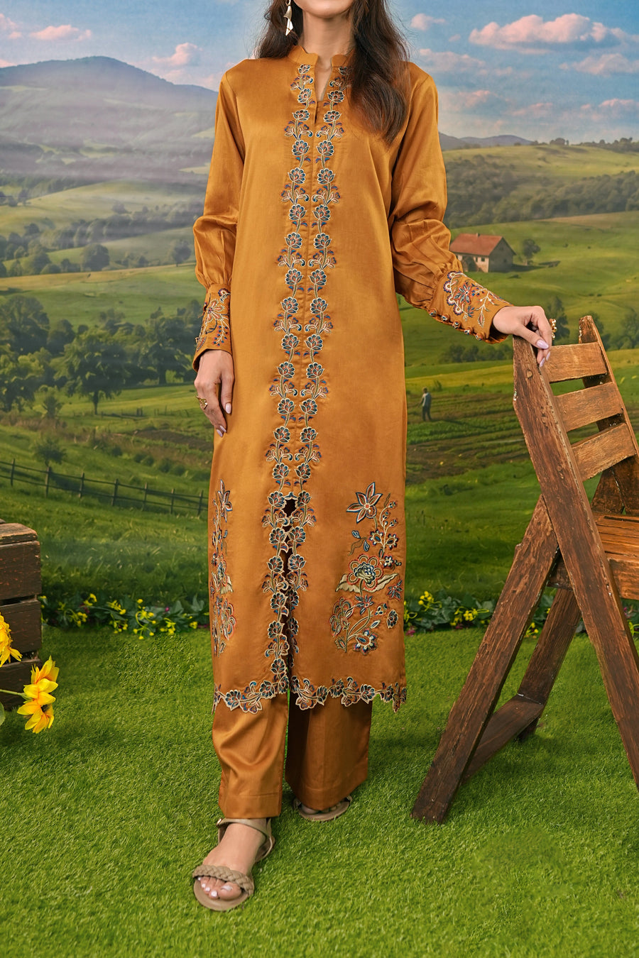 Stitched 2Pc - Embroidered Cotton Satin Suit - NPSCSE2117