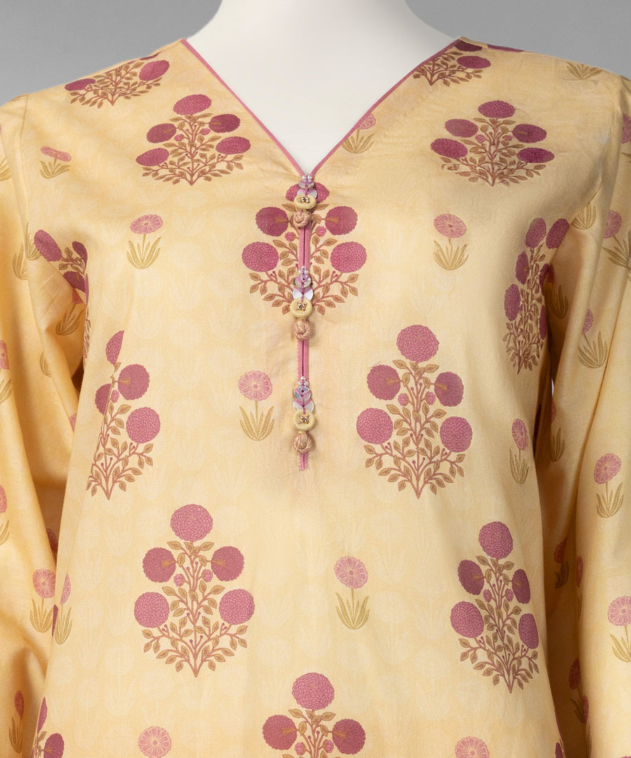 Yellow Printed Cambric Unstitched 3Pc