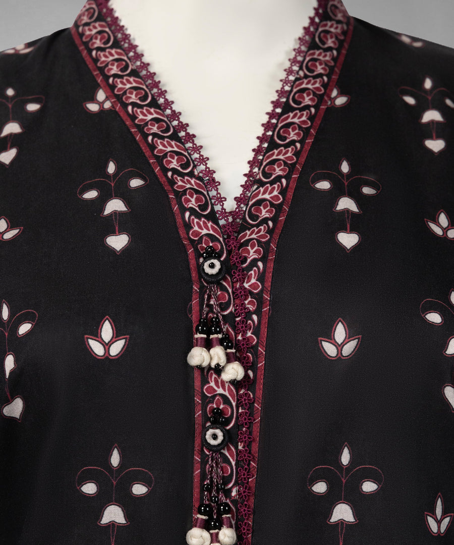Black Printed Cambric Unstitched 3Pc