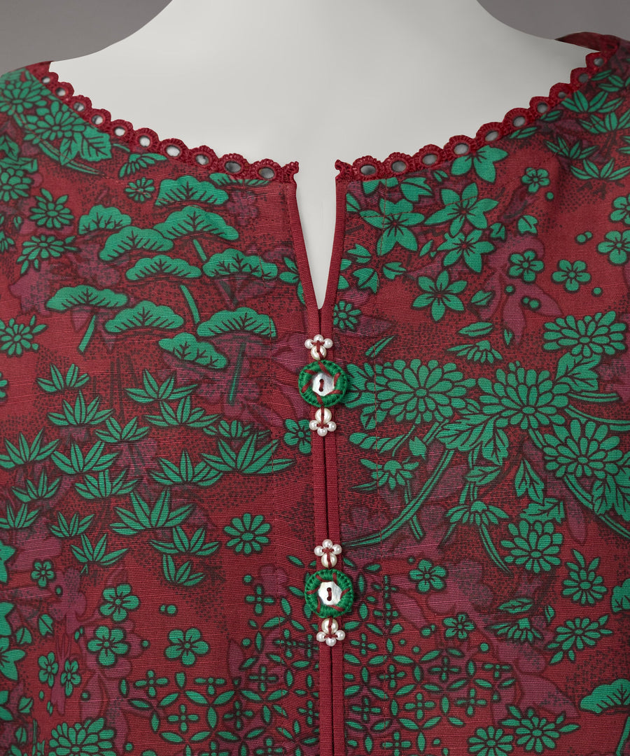 Maroon Printed Khaddar Slub Unstitched 2Pc