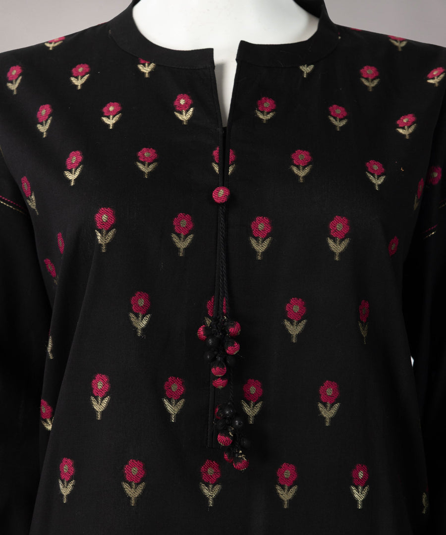 Black Yarn Dyed Jacquard Unstitched 3Pc