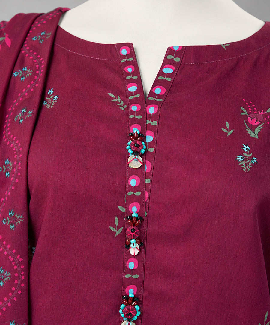 Purple Embroidered Cambric Unstitched 3Pc